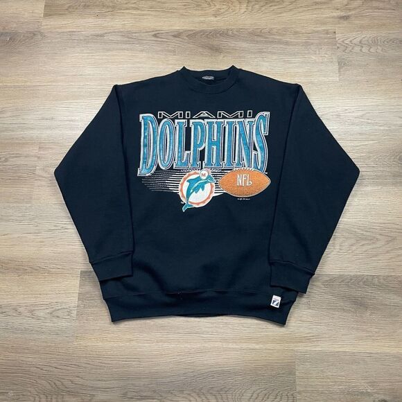 Vintage Miami Dolphins Sweatshirt Mens Large Black Logo 7 NFL Football 1992 - Picture 1 of 10